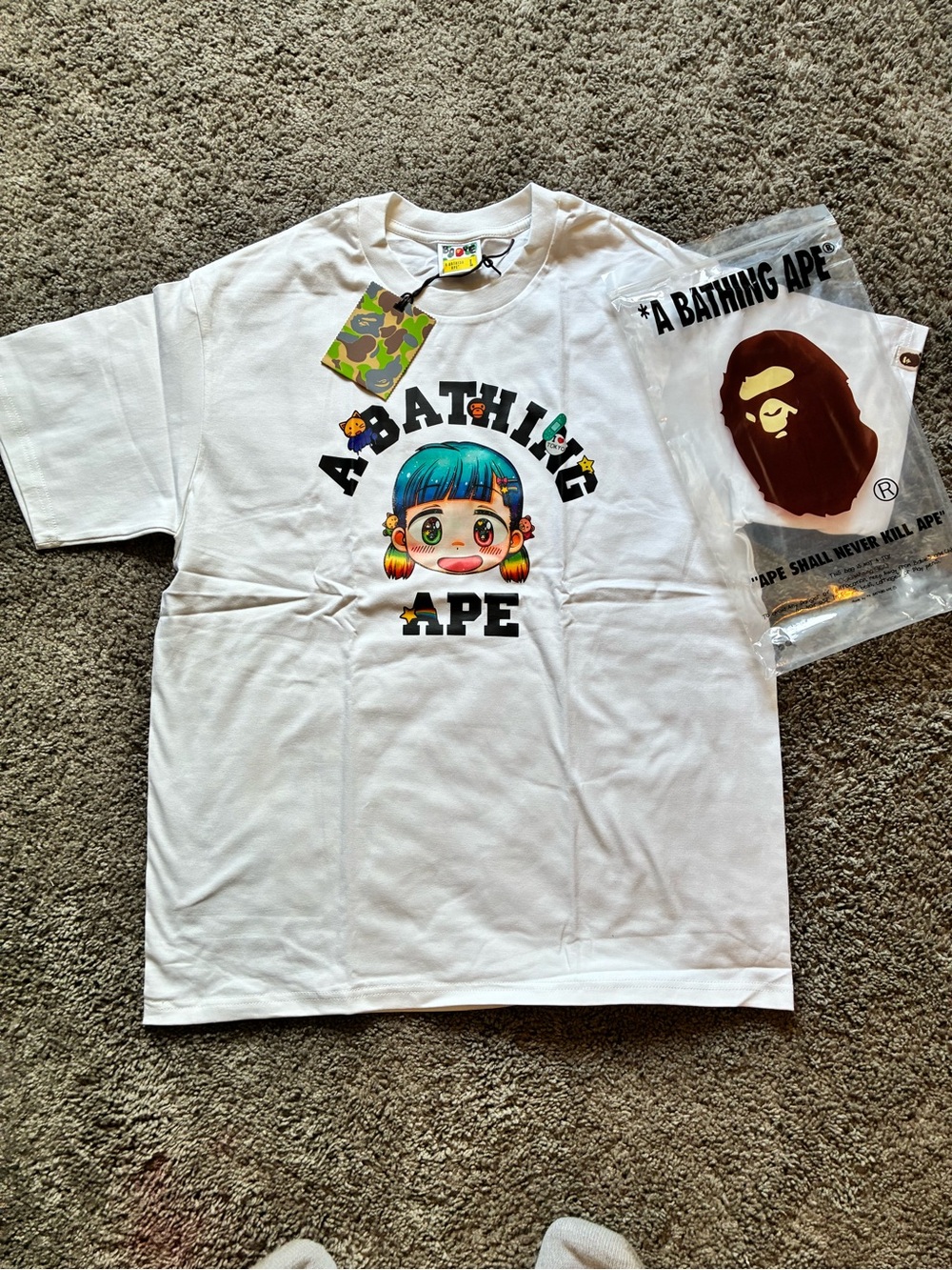 Bape White Kids Tee with Colorful Character Graphic